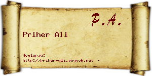 Priher Ali névjegykártya